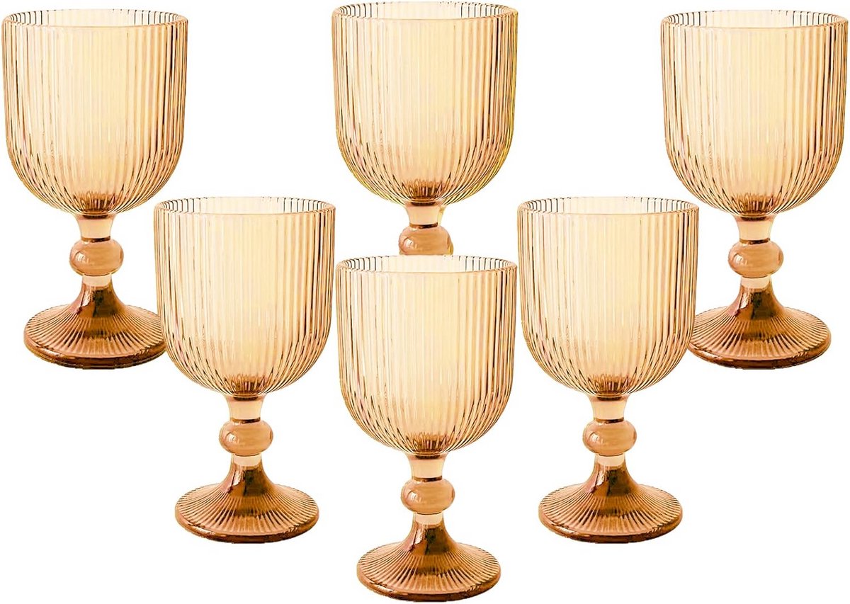 Set van 6 Vintage Wijnglazen met Uniek Reliëfpatroon, 350 ml Gekleurd Drinkgerei