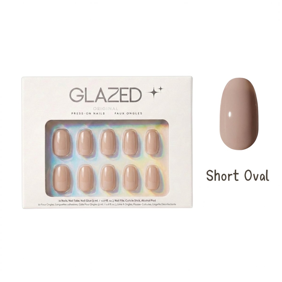Glazed Original - Press On Nails - Bare Beauty - Short Oval - 30 nagels