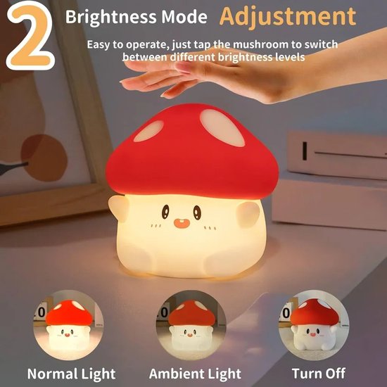 LED-nachtlampje, bedlampje, paddenstoelvormig siliconen kinderbedlampje, aanraakdimbaar, USB-opladen, gesimuleerde lamp voor peuterkamer. — afbeelding 2
