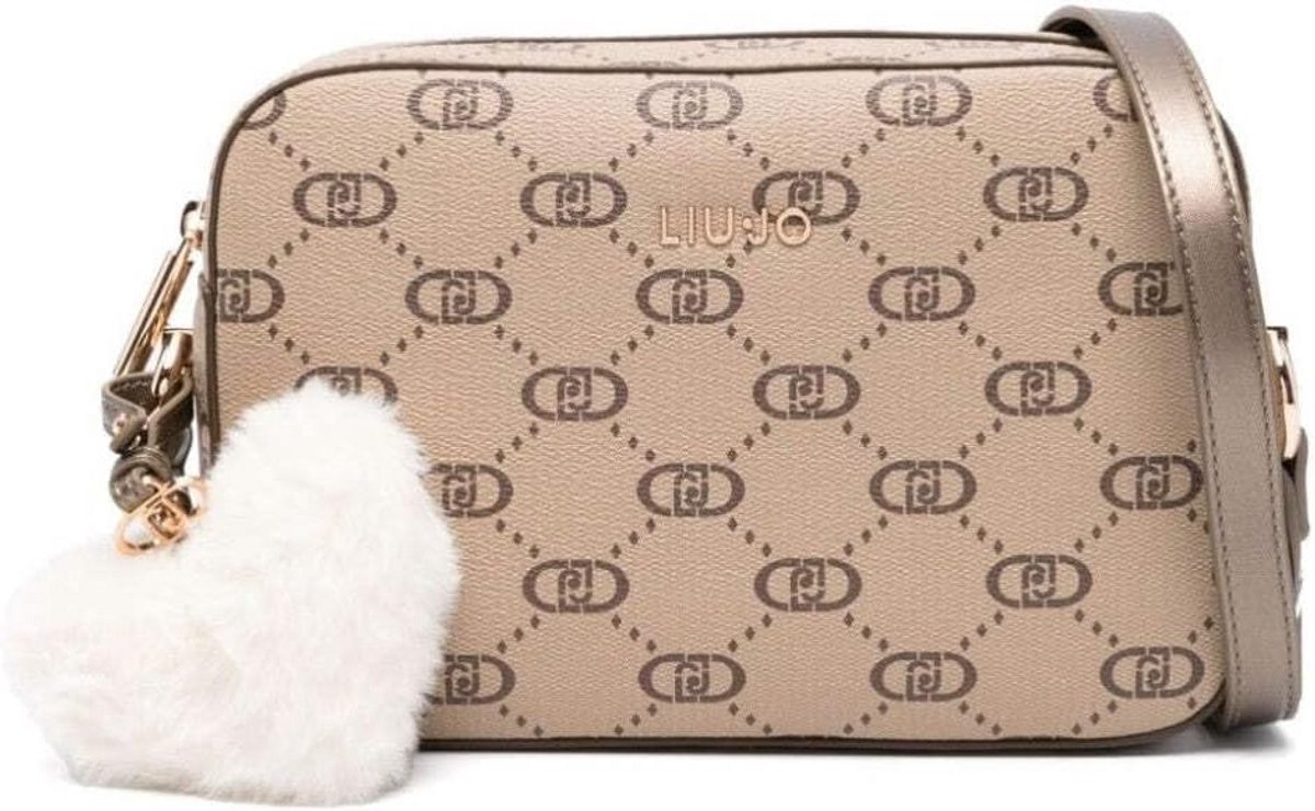 Kleine damestas schoudertas/crossbody tas van imitatieleer in taupe