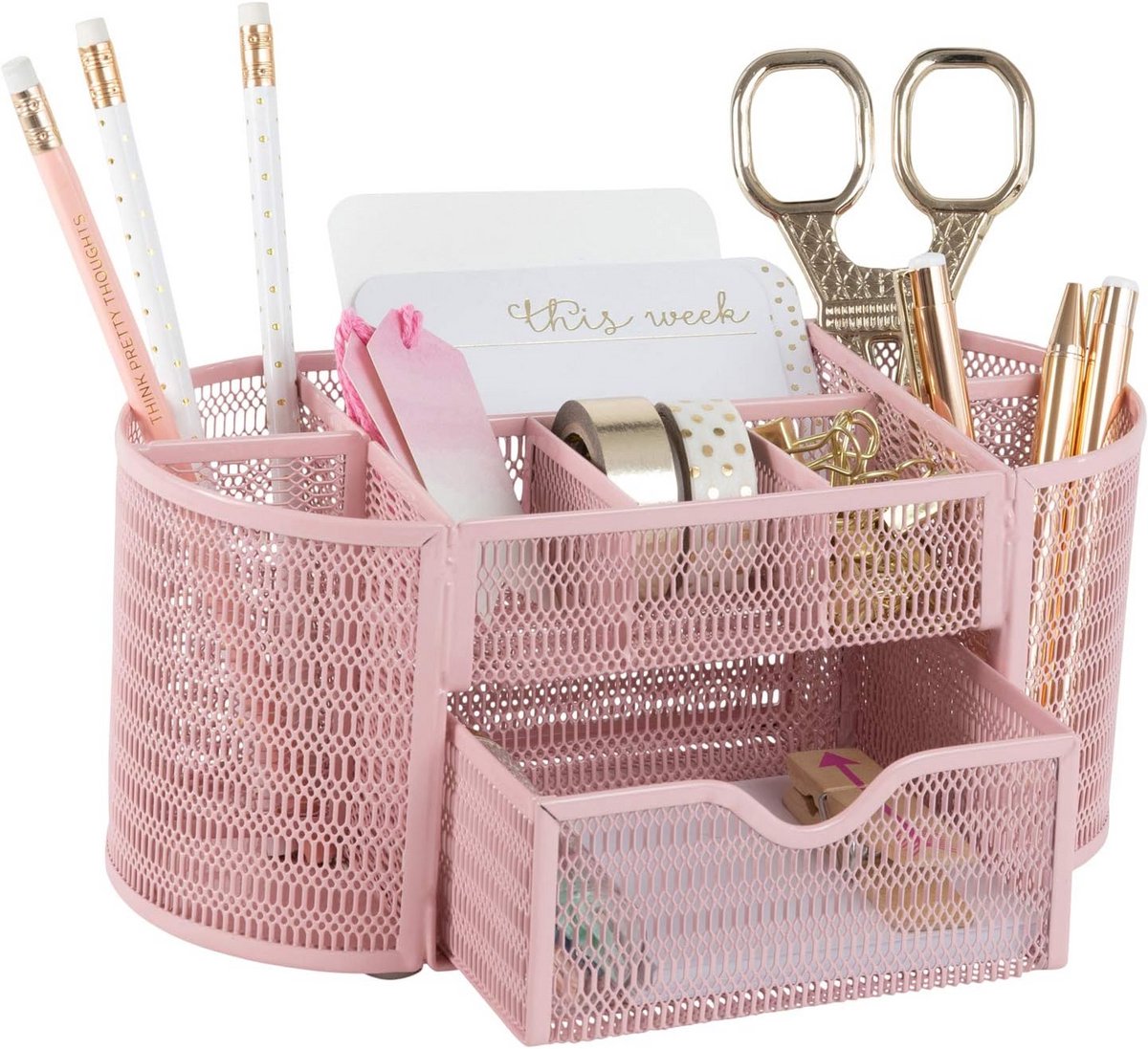 Roze Desktop Organizer van Metaal - Bureauaccessoires voor Kantoor en Thuis