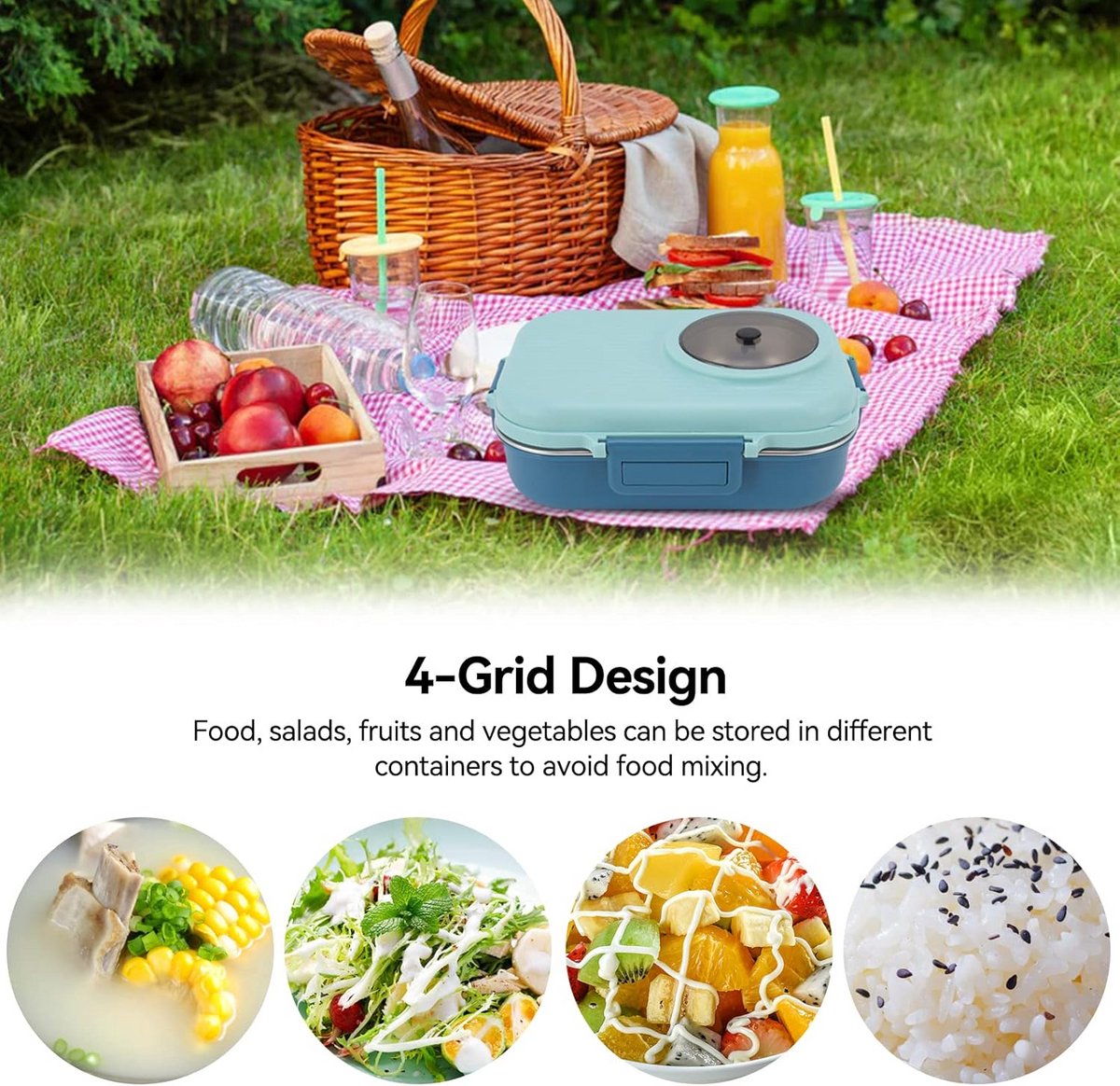 Geïsoleerde Lunchbox met 4 Compartimenten - Lekvrije Bento Box voor Warm & Koud Eten - Inclusief Bestek — cadeau in Koken & Dineren - foto 6
