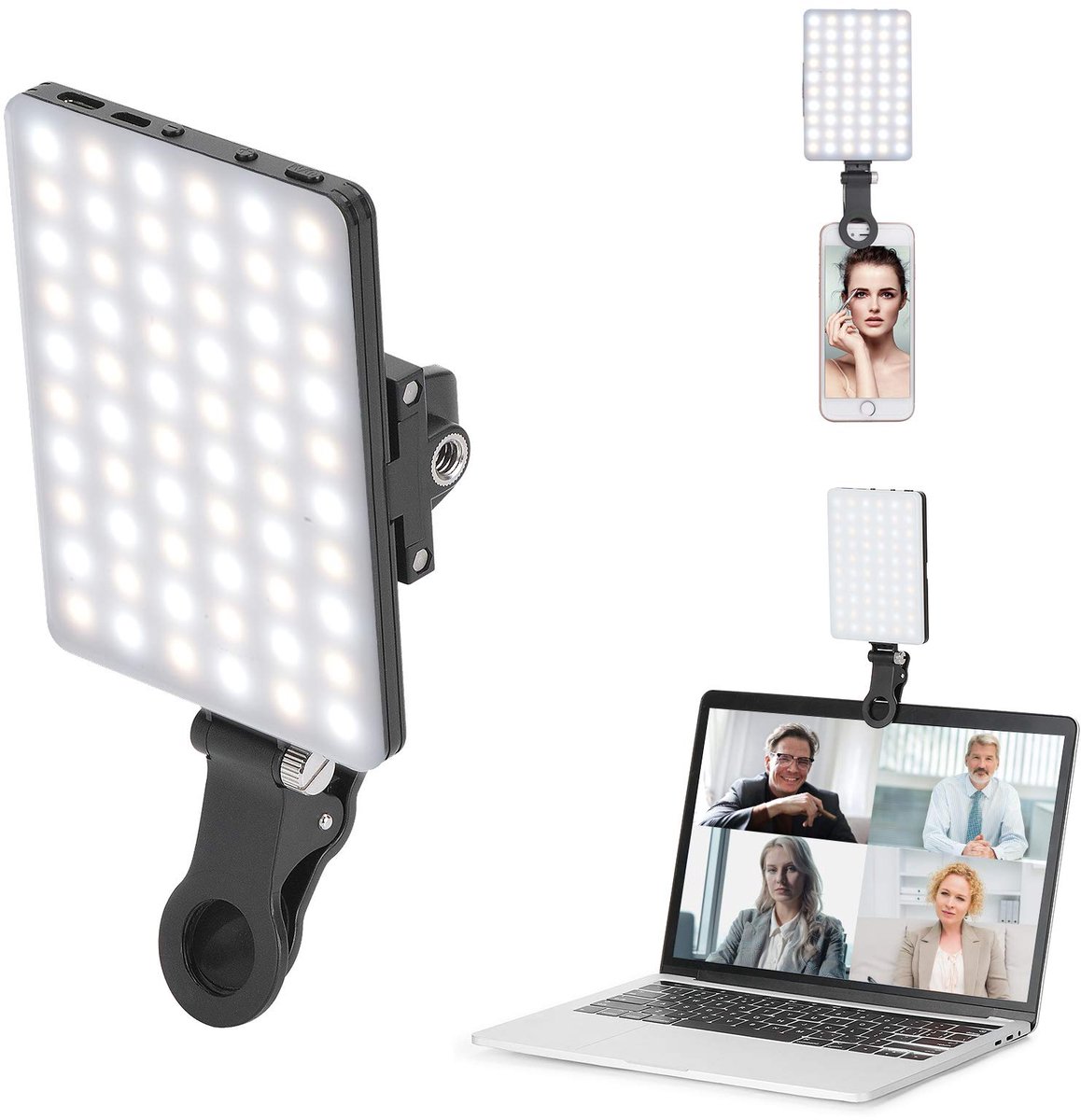 Kraftverdia LED-lamp - 60-LED Mini videolamp met instelbare kleurtemperatuur - Ringlamp - Lichtgewichtvoor smartphone en camera - 2.000 mAh batterij - Zwart