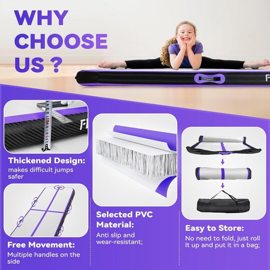 Professionele Gymnastiekmat 20cm Dik Inclusief Pomp en Tas - Opblaasbaar Turnmat voor Thuis en Sportschool — afbeelding 2