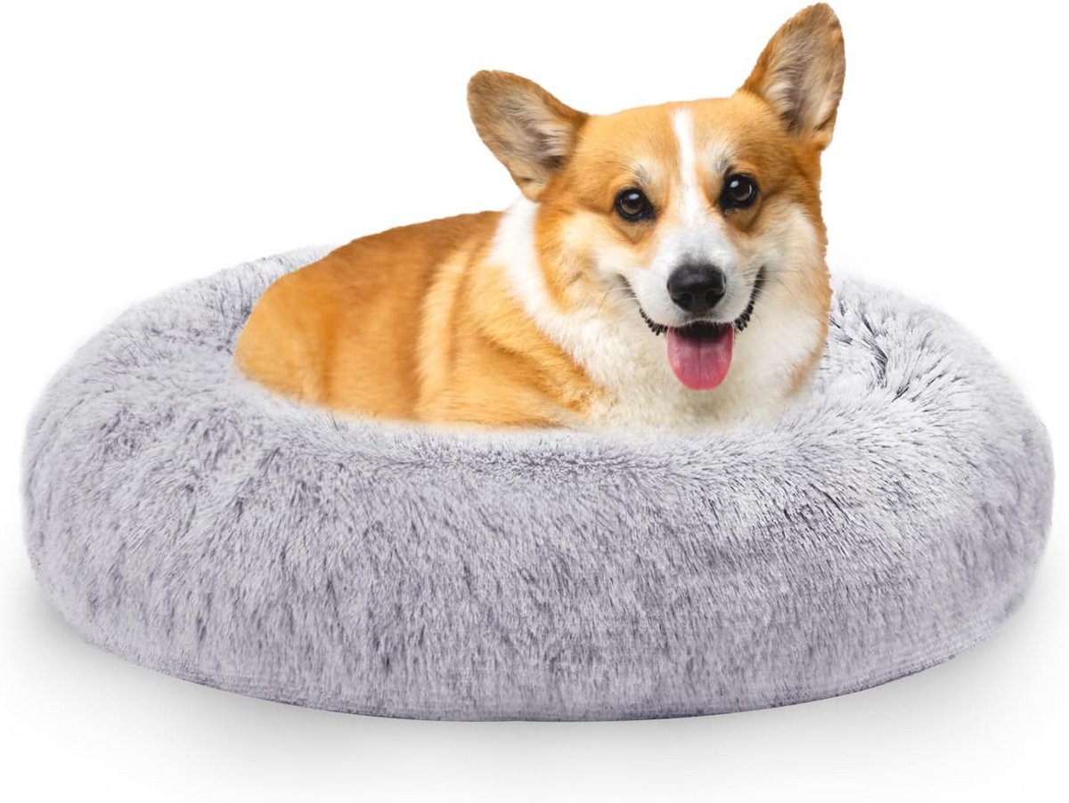 Rond Hondenbed en Kattenbed Donut Kussen - Zacht, Warm en Wasbaar - 60 cm Lichtgrijs