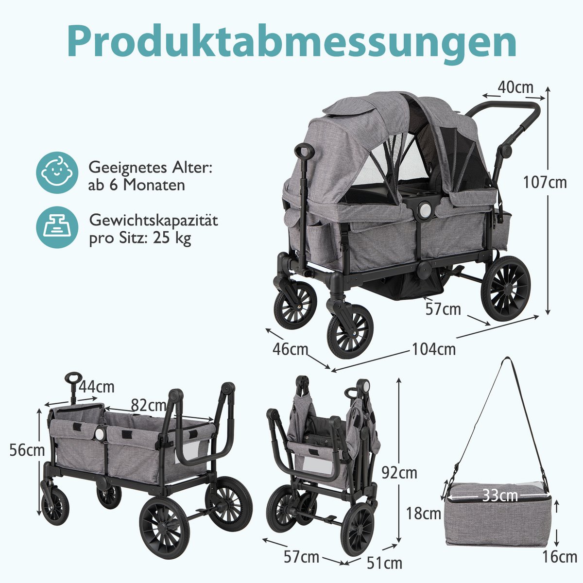 FDS 2-in-1 Dubbele Kinderwagen Inklapbaar met Verstelbare Handgreep - afbeelding 3