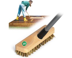 Stevige Houten Vloerborstel met Telescoopsteel - Geschikt voor Binnen en Buiten Terrasreiniging