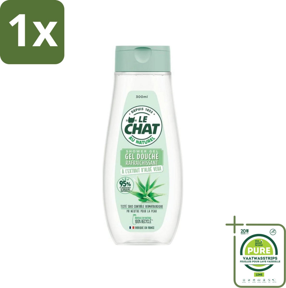 1 x Le Chat - Douchegel - PH Neutraal - Met Extract Van Aloë Vera - Verfrissend - 300 ml - Douchegel - Aloë Vera - PH Neutraal - Verfrissend - Huidverzorging