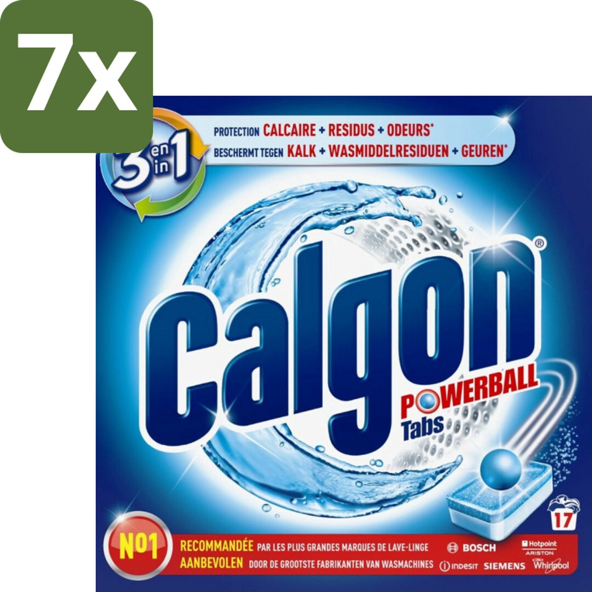 Calgon - Ontkalkingsmiddel - Tegen Kalk, Wasmiddelresiduen & Geuren - 17 Tabletten - Bulkverpakking - 7 stuks
