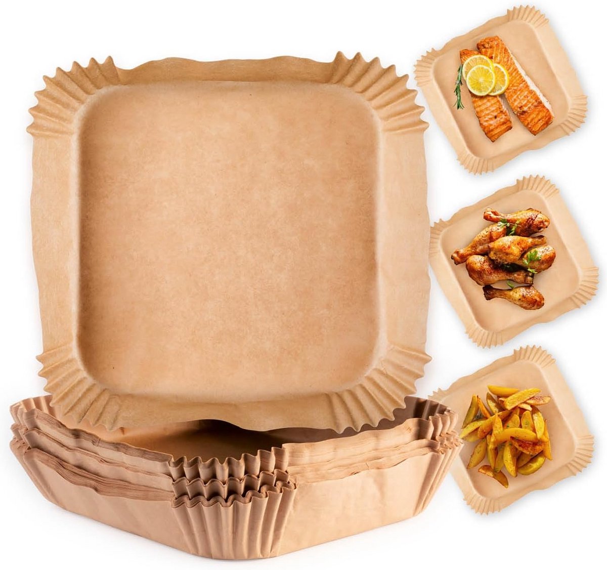 Airfryer Bakpapier Vellen 100 stuks - Non-Stick & Hittebestendig voor 5-8 Liter Mandjes