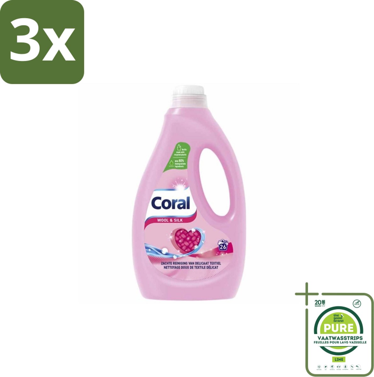 3 x Coral – Vloeibaar Wasmiddel – Wool & Silk – 1170 ml - Grootverpakking - Delicate Stoffen - Wasmiddel Wol Zijde - Zachtheid Wasmiddel - Beschermende Wasmiddel - Fijne Stoffen