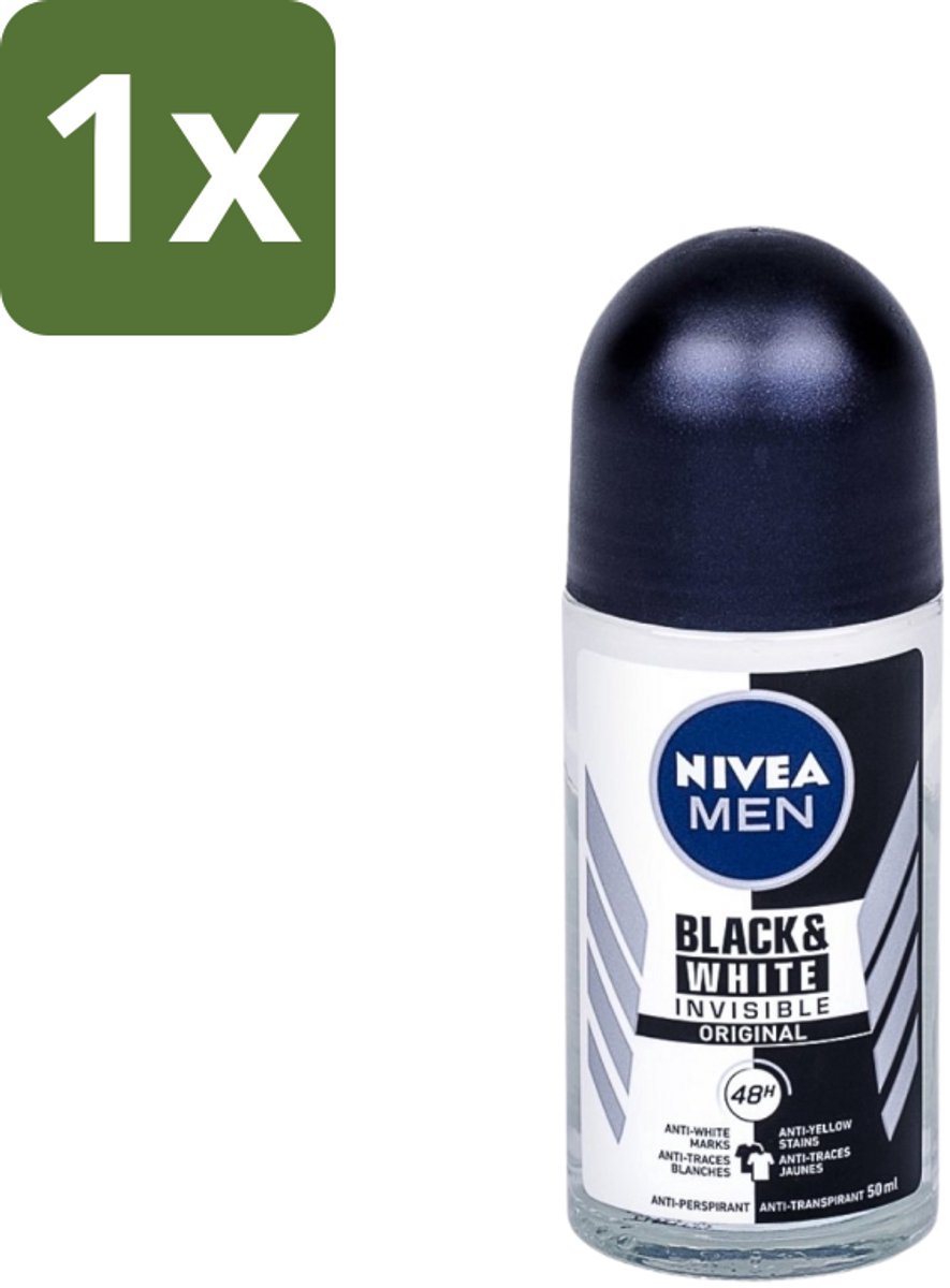 1 x Nivea - Men - Deodorant - Invisible for Black & White Power - Rollerdeodorant - 50 ml - Anti-transpirant - Deodorant Roller - Witte Strepen - Gele Vlekken - Kledingbescherming
