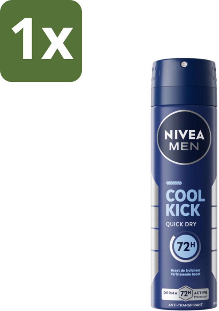1 x NIVEA Men Deodorant Spray Cool Kick 150 ml - Anti-transpirant - Zweetvermindering - Frisheid - Koele Geur - 48 Uur Bescherming