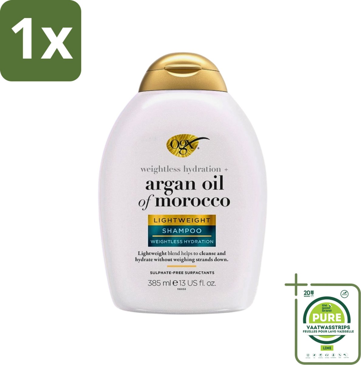 1 x OGX - Argan Oil of Morocco - Shampoo - Lichtgewicht - Voor Dagelijks Gebruik - 385 ml - Argan Shampoo - Argan Olie Haar - Lichte Shampoo - Shampoo Voor Dagelijks Gebruik - Haarverzorging