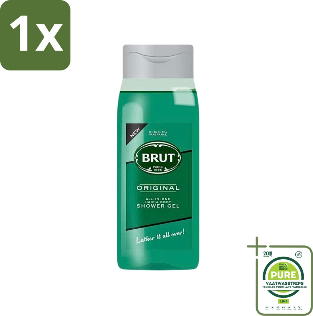 1 x Brut - Douchemiddel - All in One Haar en Body - Original - Verzorgend & Verfrissend - 500ml - Douchegel - 2-in-1 - Haar En Lichaam - Brut Original - Mannelijke Geur