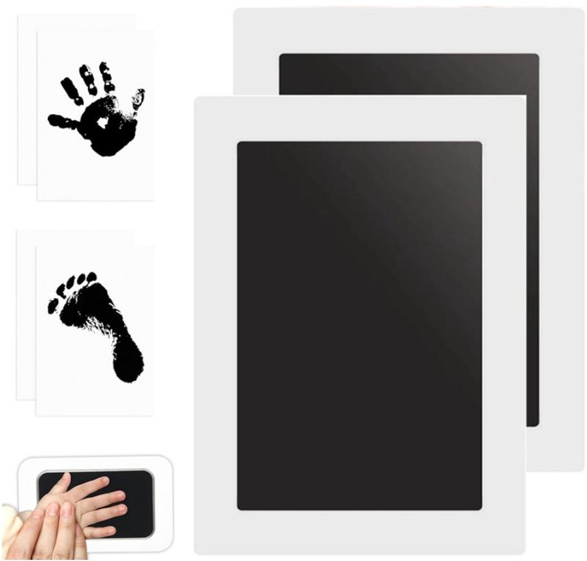 2 stuks - Baby handafdruk - Baby voetafdruk - Inktafdruk - Incl. 2 Witte Kaartjes - Babyshower Cadeau - Stempelkussen voor baby handafdruk - Kat- / Hondenafdruk Inclusief beschrijving Engels - Maat L (17.8x12.8cm) - Zwart