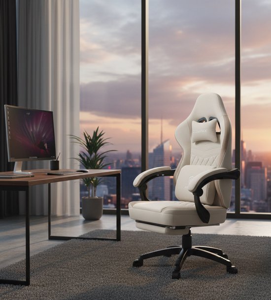 Gaming Ergonomische Massage Stoel met Voetensteun - Beige - Gaming - €800,00