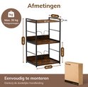 Afmetingen van de bruin-zwarte platenkast: 48x38x80 cm. Max. 30 kg draagvermogen.