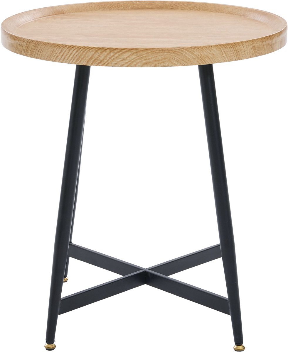 Moderne minimalistische ronde bijzettafel - Compacte salontafel van hout voor de woonkamer - Salontafel in Scandinavische stijl - Bankbijzettafel - Kleine ronde tafel met metalen frame