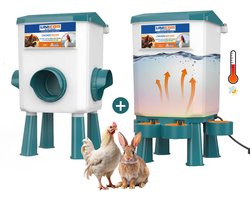 UniEgg® XL Feeder 12kg + Anti-vorst Drinker 11 Liter (Groen) - automatisch en innovatief , inclusief ophangset en poten - drinkbak kip en ander pluimvee of gevogelte