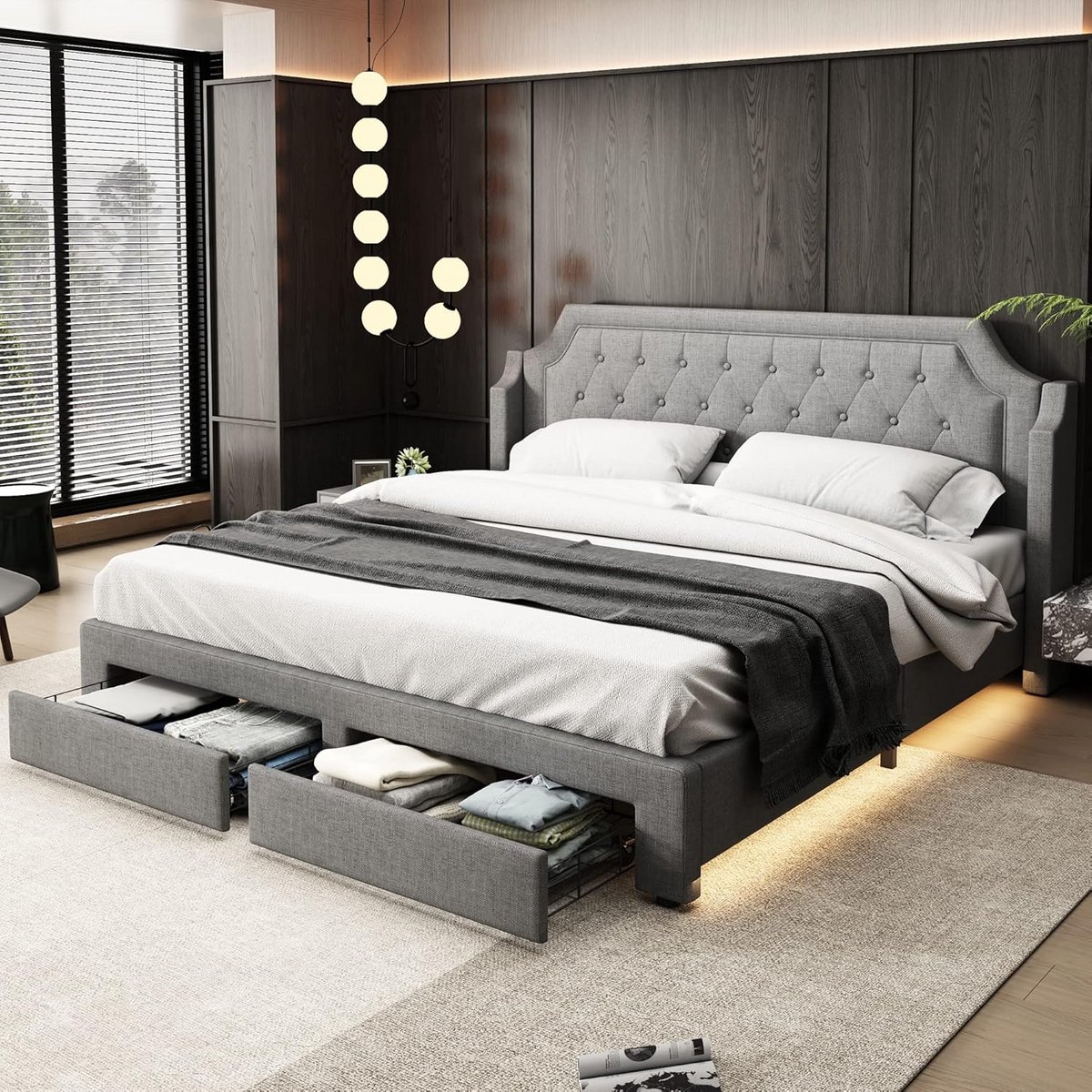 Gestoffeerd LED Bed - Design Bed - Ontspannen Slapen - Met Opbergruimte - 180 x 200 cm - Grijs