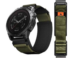 Stravo Tactisch Nylon Klittenband Bandje voor Garmin – QuickFit 22mm – Geschikt voor Fenix 5 / 5 Plus, Fenix 6 / 6 Pro, Fenix 7 (Pro / Sapphire / Solar), Fenix 8 (47mm), Fenix E & Epix (Pro) Gen 2 (47mm) - Garmin Horlogebandje – Groen