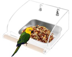 Vogelvoederbak met zitstok, morsvrij ontwerp, hangende voederbakken voor kleine en middelgrote vogels, Gemakkelijk schoon te maken - veilige haken
