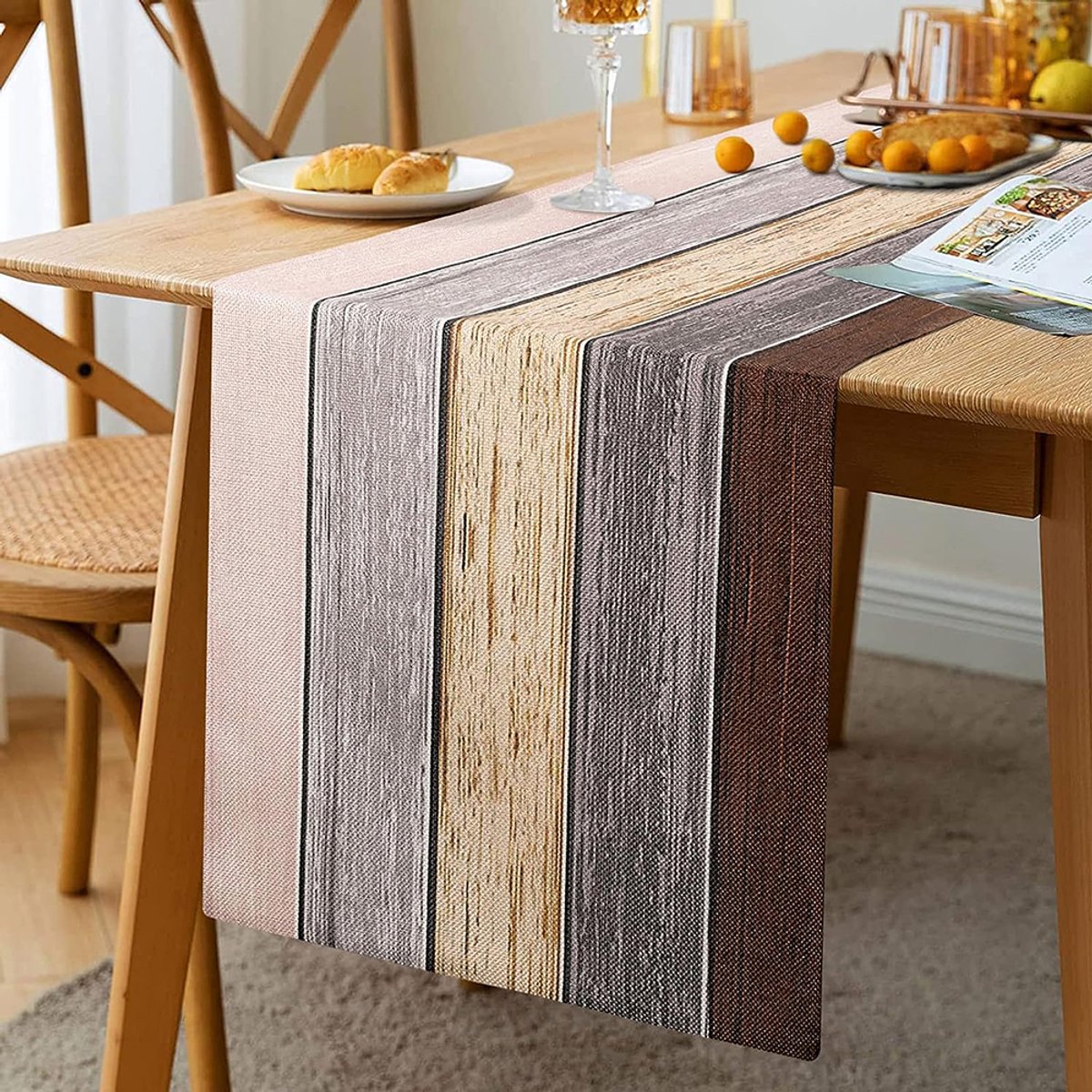 Moderne Tafelloper 33 x 183 cm – Grijze & Bruine Landelijke Stijl | Wasbaar, Voor Binnen/Buiten, Feesten & Seizoenstafels