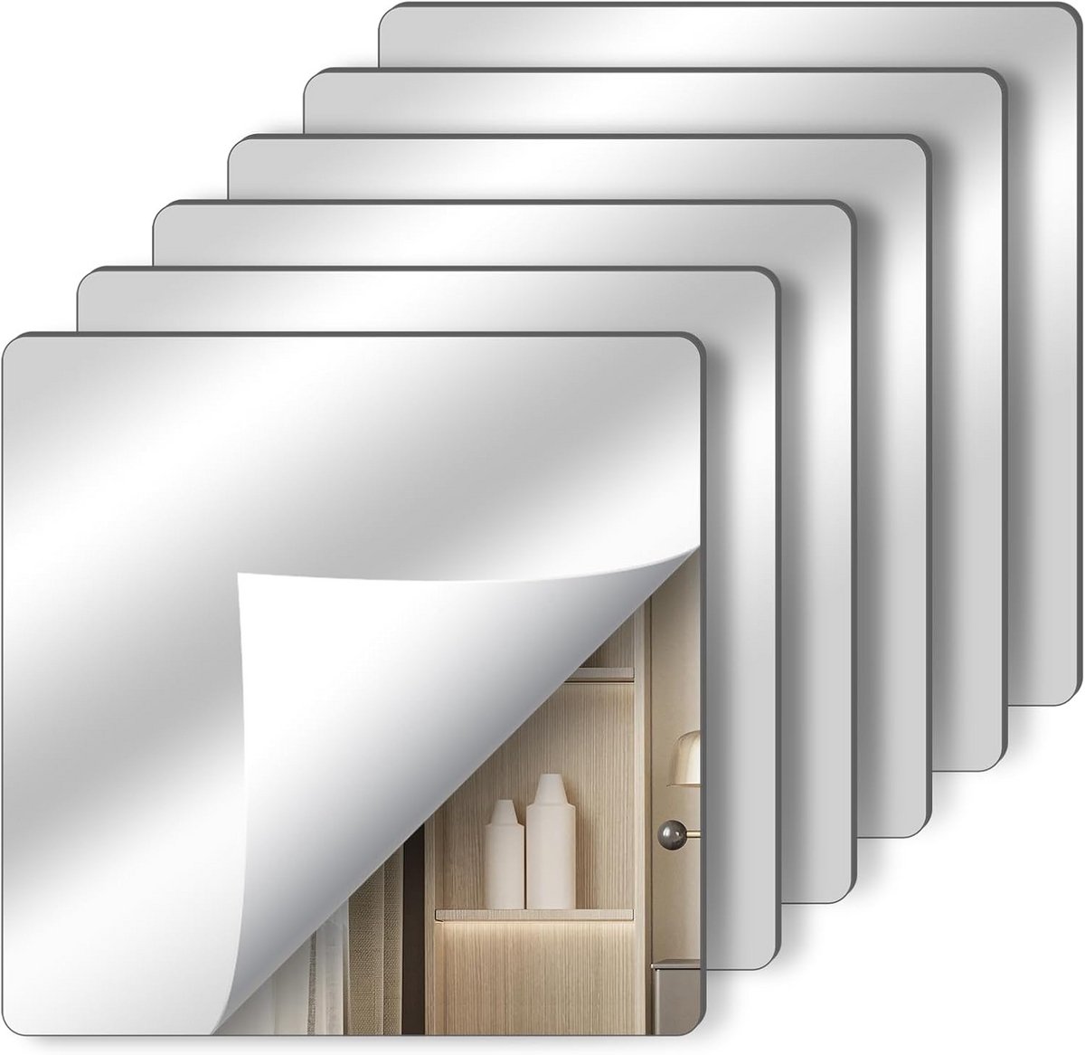 Set van 6 Ronde Acryl Spiegelstickers voor Wanddecoratie - 20x20 cm