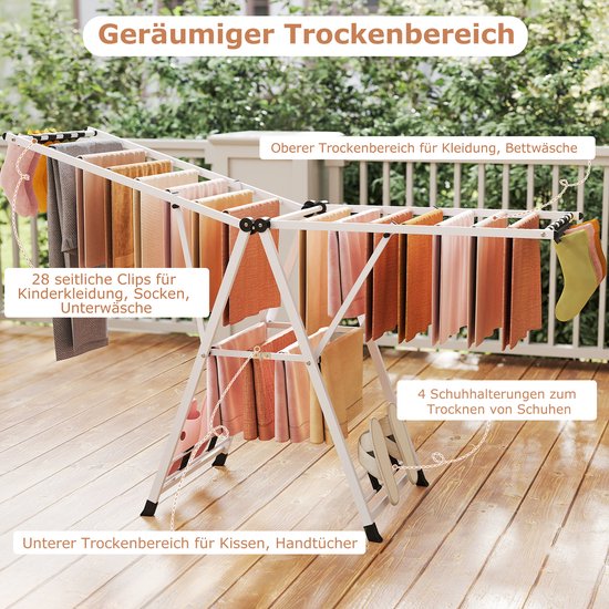 Costway Kledingpaard Inklapbaar, Uitschuifbaar Kledi Kledingpaard Met Vleugels Voor Lange Was Kledingpaard Met Vleugels Voor Binnen En Buiten 1079204067