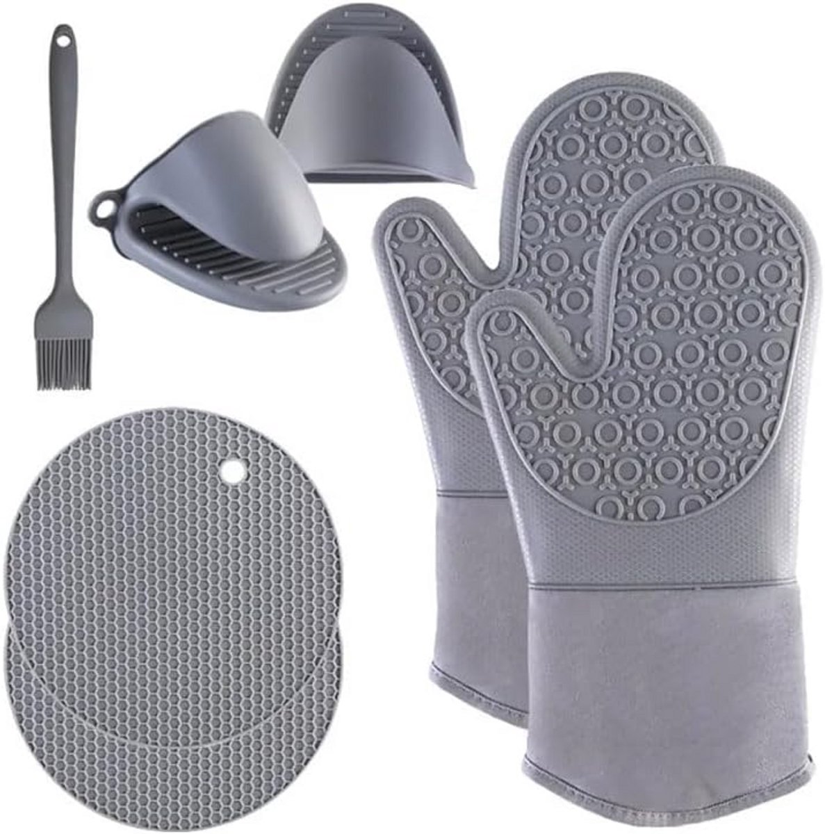 7-Delige Hittebestendige Siliconen Ovenwanten Set - Waterdicht & Antislip Keukengereedschap