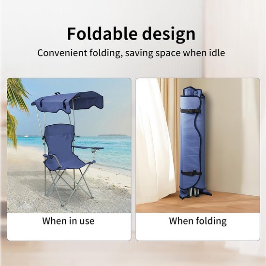 COSTWAY Dubbele Campingstoel Met Parasol – Opvouwbare Visstoel Voor Koppels – Inclusief Bekerhouders En Koeltas – Draagvermogen 100 Kg Per Stoel – Diepblauw – 55 X 85 X 161 Cm 3 miniatura