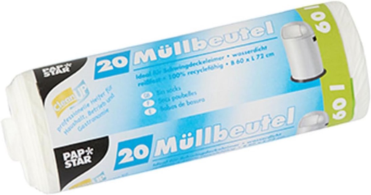 60 Liter Vuilniszakken Wit | LDPE Afvalzakken op Rol | 16 Rollen (320 Zakken)