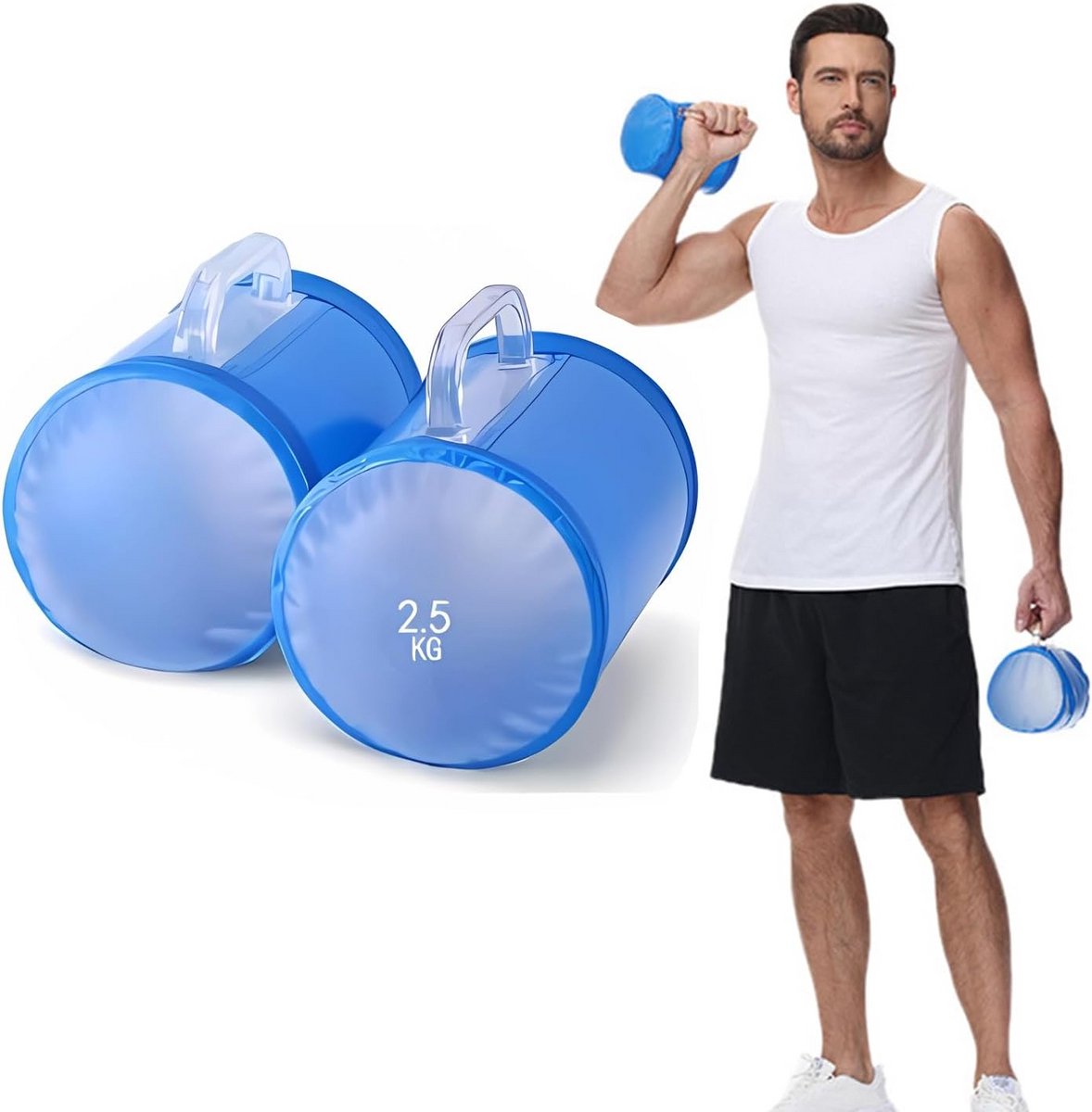 Waterhalters - Verstelbare gewichten - Thuis trainen - Vloervriendelijk ontwerp - Tot 5 kg per stuk - Blauw