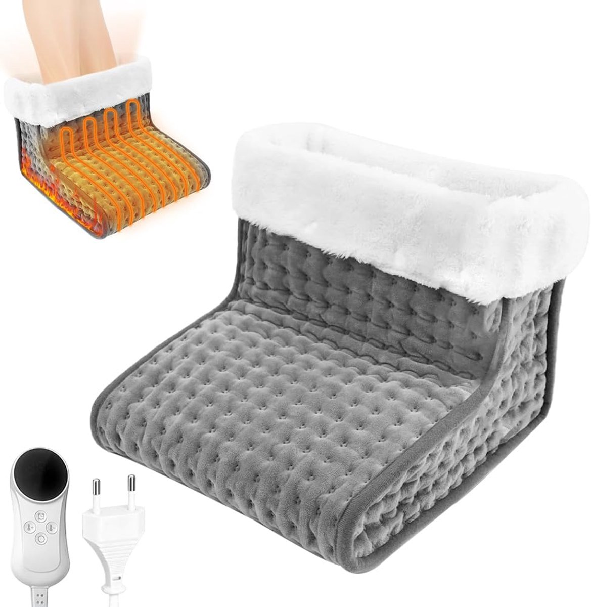 Elektrische voetverwarmers - Elektrische voetwarmers - Verwarmde laarzen met stekker - 9 temperatuurinstellingen - 4 timerinstellingen - Unisex - Elektrische voetverwarmers voor thuisgebruik - Grijs