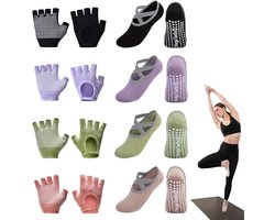 8 Paar Antislip Yoga Sokken en Handschoenen Set voor Pilates, Fitness en Thuissport
