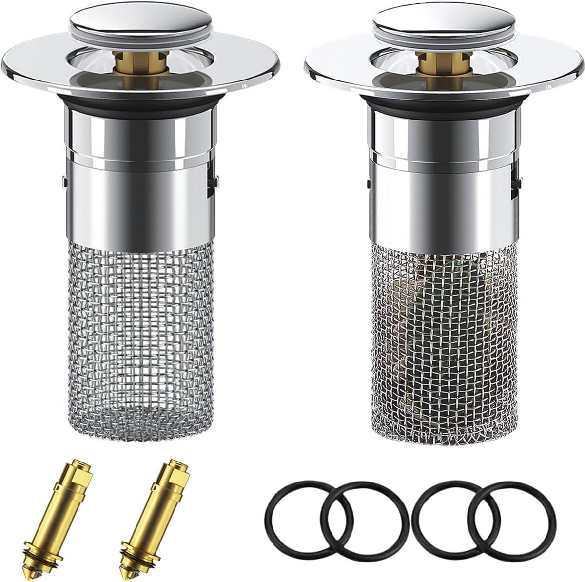 Set van 2 Universele Wastafel Stopfilters, 34-40 mm, Pop-Up Wastafelplug met Zeef