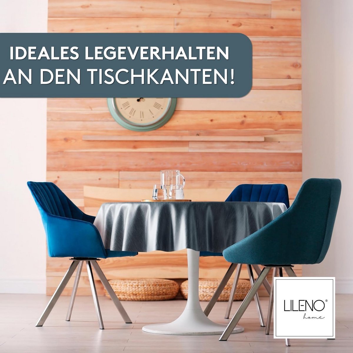 Wasbaar Tafelkleed per Meter – Rond (140 cm), Waterafstotend, Antraciet Linnen Motief