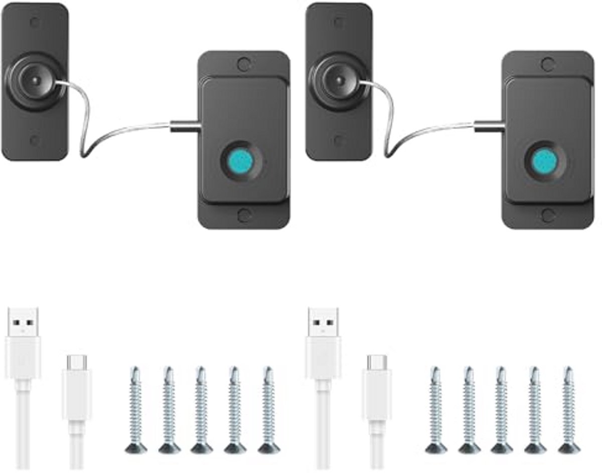 Vingerafdruk Koelslot voor Kinderen - Kinderbeveiliging zonder Boren, USB Opladen, Thuis en Kantoor (2 Stuks)