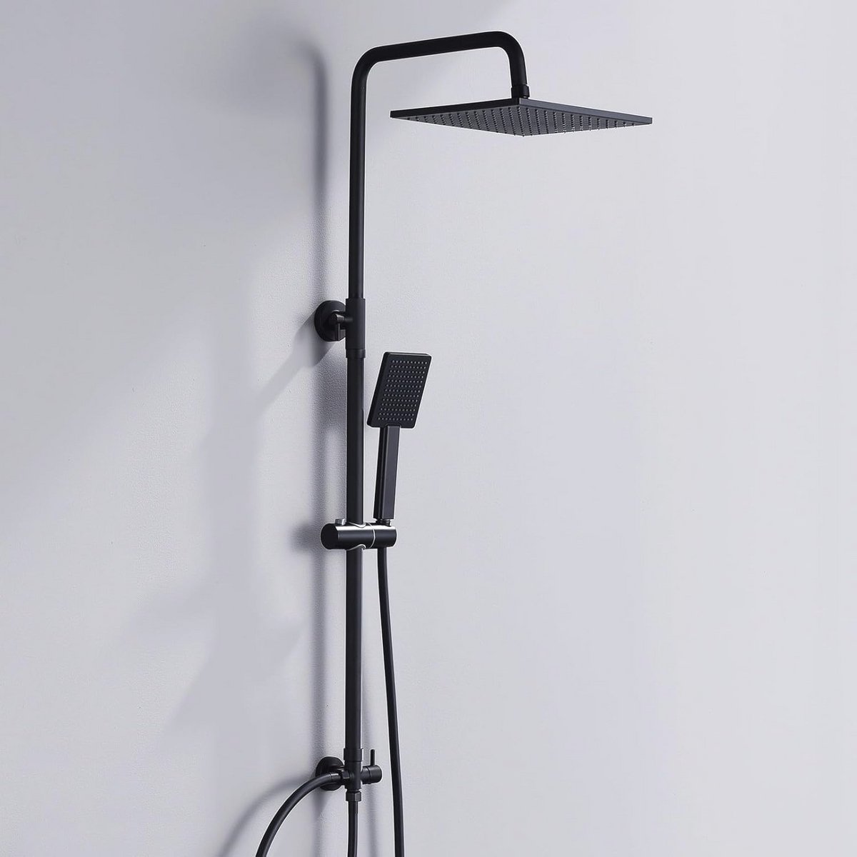 Verstelbare Douchezuil Zonder Kraan Met Douchekop - Zwart 25x25 cm, Hoogte 74-109 cm