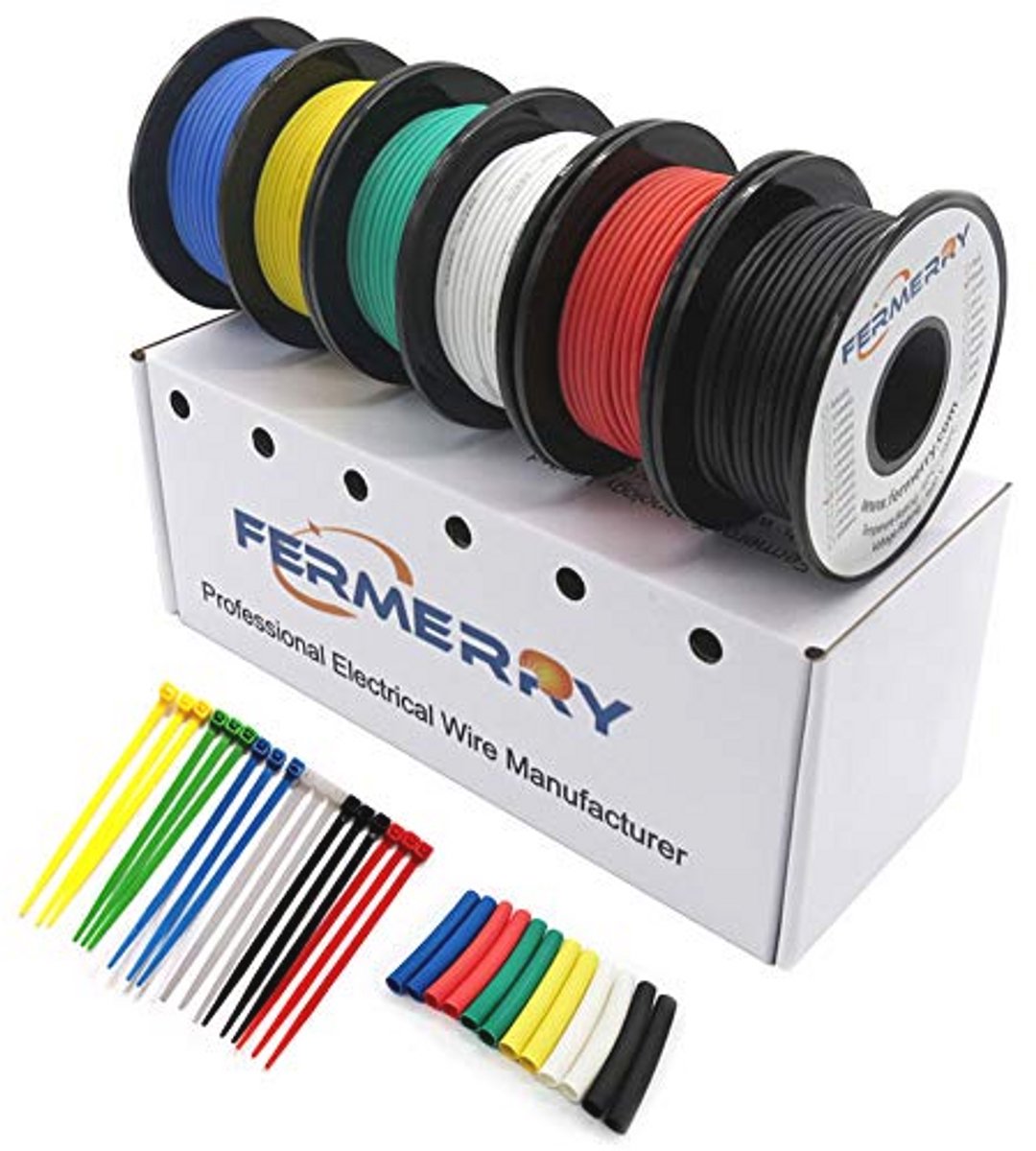Flexibele 24 AWG gevlochten elektrische aansluitkabelset - 10 voet in 6 kleuren