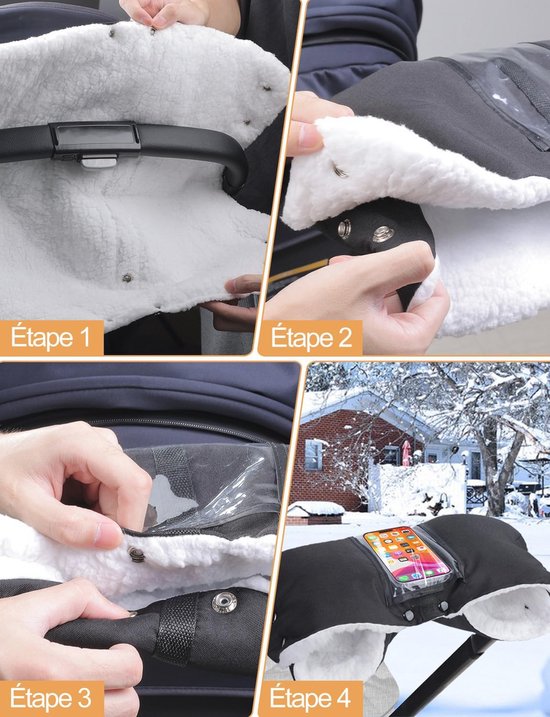 Winterhandwarmer voor Kinderwagens met Telefoonzakje - Zachte Fleece en Katoenen Handschoenen, Waterdicht en Winddicht — afbeelding 2