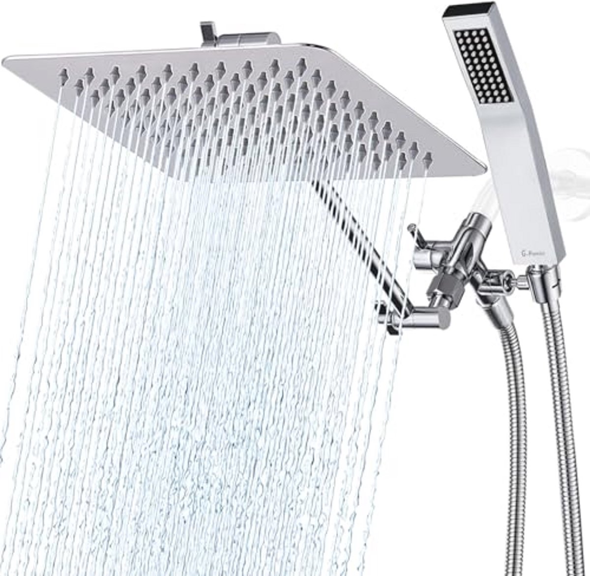 Dubbele vierkante douchekop met handdouche en flexibele slang | 25,4 cm (10 inch) | 3-weg 
