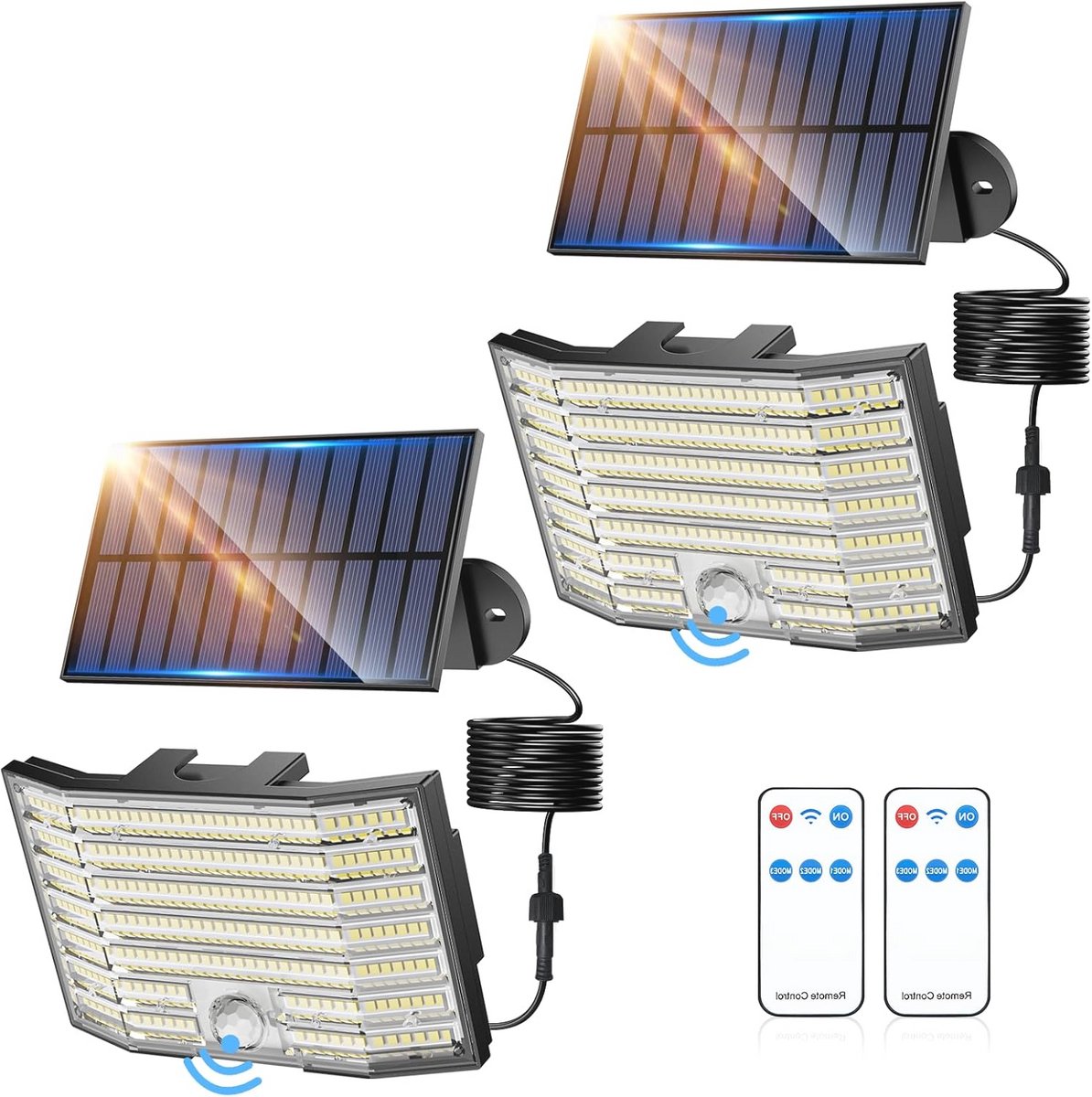 Zonnelampen voor Buiten met Bewegingsmelder - IP65 Waterdichte LED Wandlampen op Zonne-energie met 3 Modi en 270 Graden Groothoekverlichting