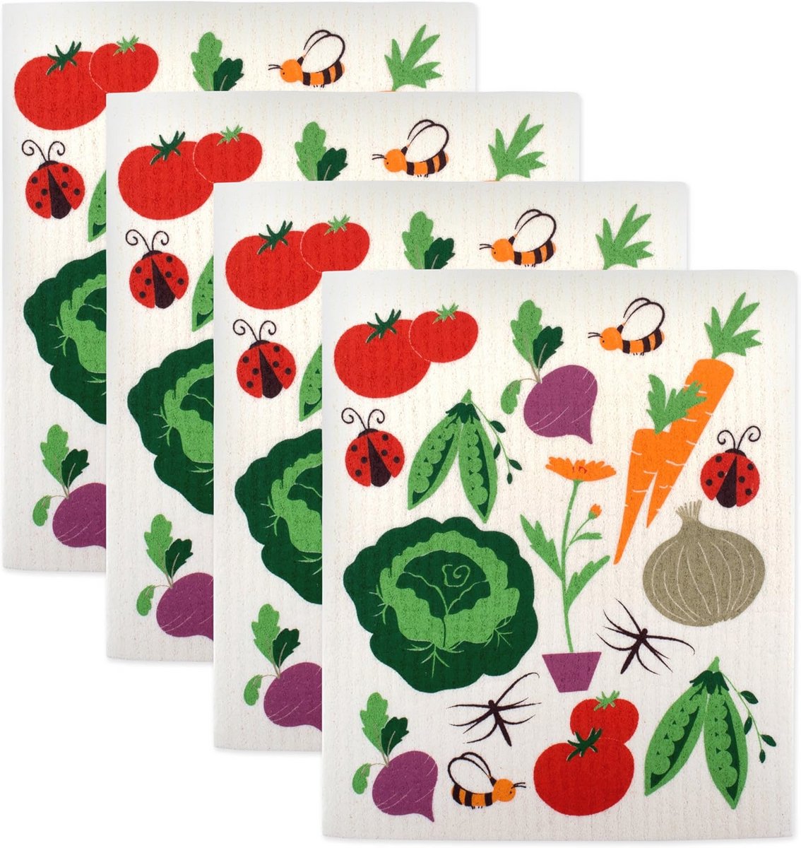 Zweedse Vaatdoeken Set voor Keuken, Super Absorberend en Duurzaam, 4 Stuks met Leuke Prints