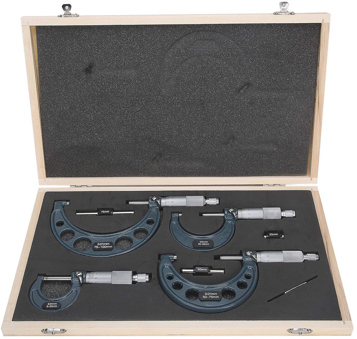 Buitenmicrometer Set - 4 Stuks tot 100mm - Gecementeerd Hardmetaal en Gietijzer