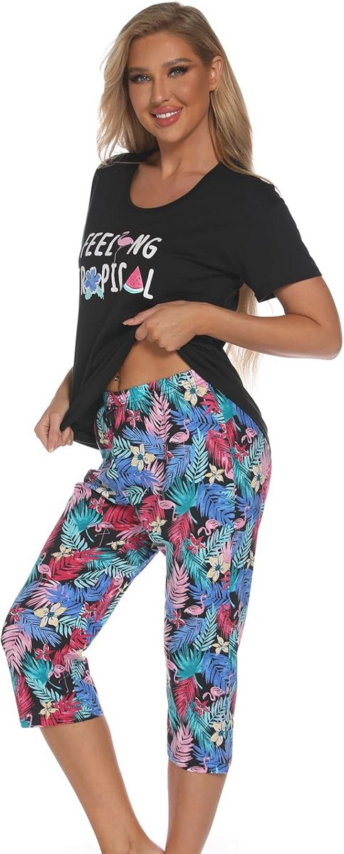 Vrouwen Pyjama Set Mouwloze Loungewear met Capri Broek in Katoen voor Lente en Zomer