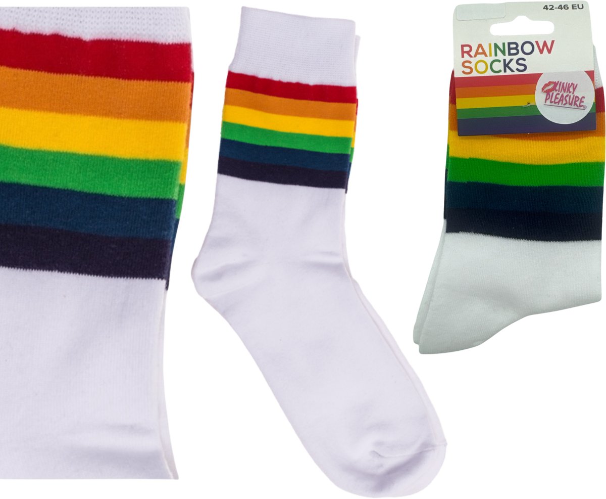 Witte Rainbow Sokken met Kleurrijke Strepen – Maat 42-46 | Comfort, Stijl & Vrolijke Kleurenboost