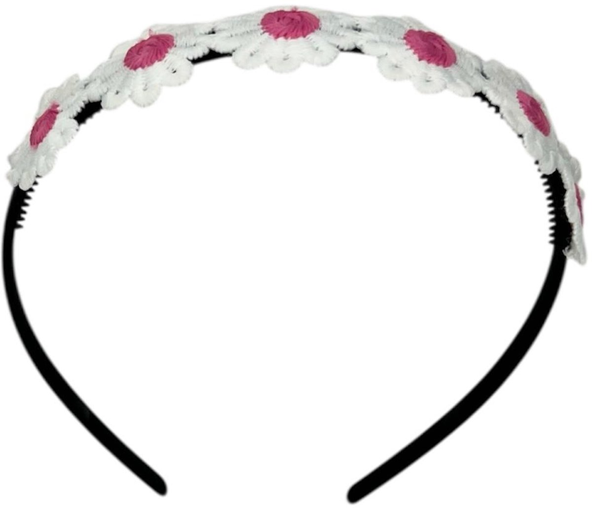 Diadeem - haarband - madeliefjes donkerroze - bloemen - bloemetjes