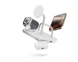 Zens 4 in 1 Wireless Charger 4× Qi2 15 W USB-C 60 W MagSafe draadloze lader iPhone Wit